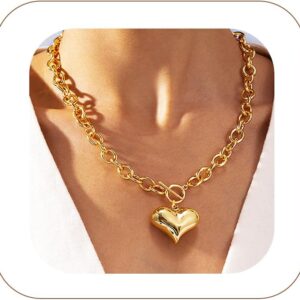 Chunky Heart Necklace 14K Gold Plated Women - Image 13
