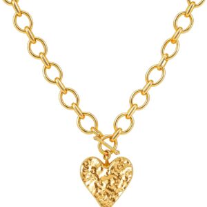 Chunky Heart Necklace 14K Gold Plated Women