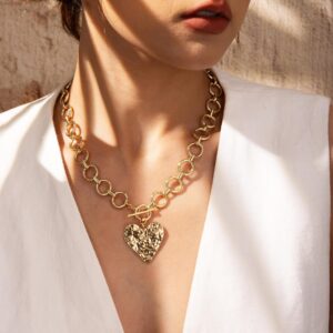 Chunky Heart Necklace 14K Gold Plated Women - Image 4