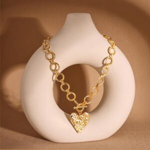 Chunky Heart Necklace 14K Gold Plated Women - Image 6