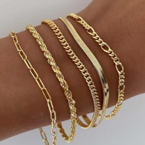 Gold Bracelet Set 14K Plated Women - Image 8
