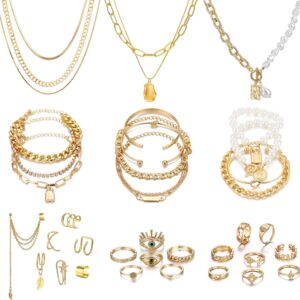 Jewelry Set Gold Plated Women's Necklaces Bracelets Rings Earrings - Image 11