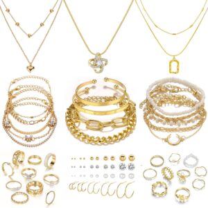 Jewelry Set Gold Plated Women's Necklaces Bracelets Rings Earrings
