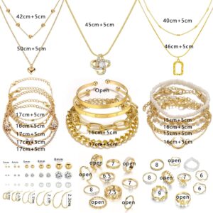 Jewelry Set Gold Plated Women's Necklaces Bracelets Rings Earrings - Image 7