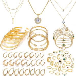 Jewelry Set Gold Plated Women's Necklaces Bracelets Rings Earrings - Image 9