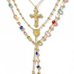 Layered Gold Cross Necklace Set 4 Pieces