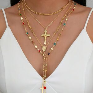 Layered Gold Cross Necklace Set 4 Pieces - Image 6