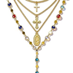 Layered Gold Cross Necklace Set 4 Pieces - Image 9