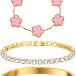 Stackable Floral Bracelet Set 18K Gold Plated 3 Pieces - Image 10