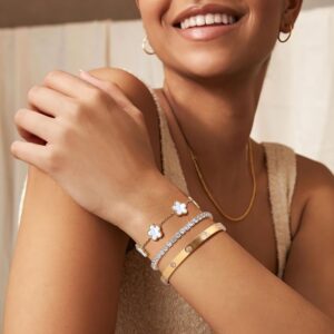 Stackable Floral Bracelet Set 18K Gold Plated 3 Pieces - Image 3