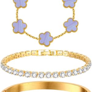Stackable Floral Bracelet Set 18K Gold Plated 3 Pieces - Image 6