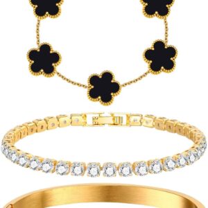Stackable Floral Bracelet Set 18K Gold Plated 3 Pieces - Image 7