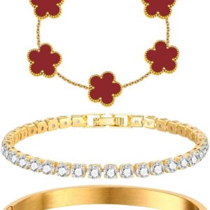 Stackable Floral Bracelet Set 18K Gold Plated 3 Pieces - Image 8